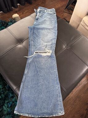PAIGE Charlie Light Blue Distressed Flare Jeans